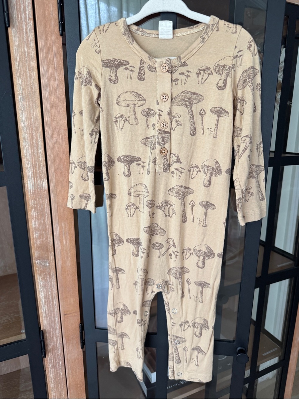 Kate Quinn mushrooms Long Sleeve Henley romper bamboo vintage botanical baby